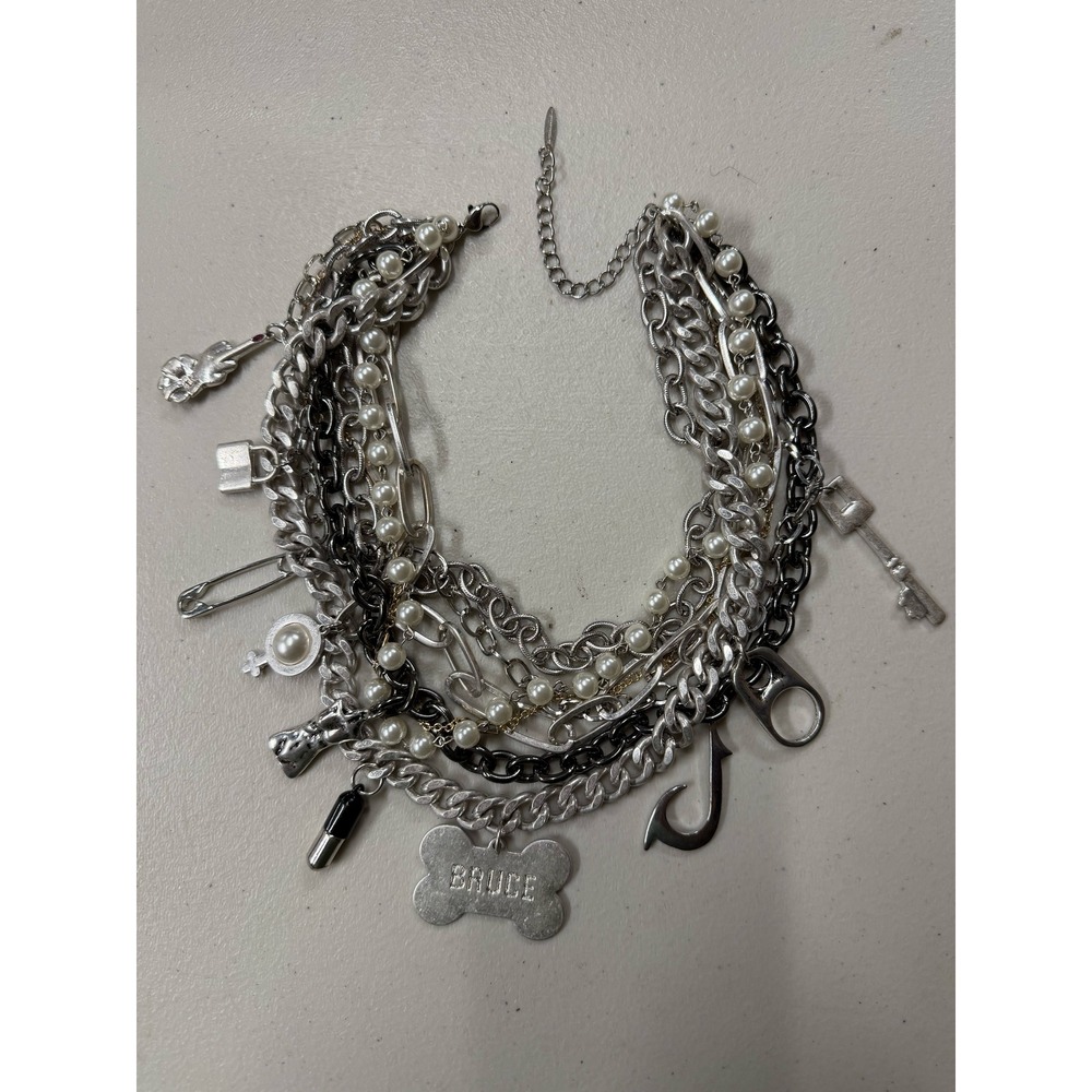 Harley Quinn "BRUCE" Multi Row Chain Charm Collar Necklace Choker Y2K